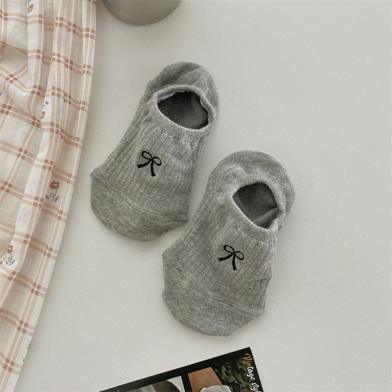 Bow Embroidery Cotton Women's Low-cut Liners Socks