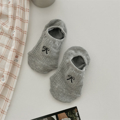 Bow Embroidery Cotton Women's Low-cut Liners Socks