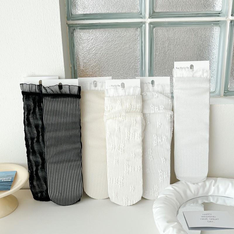 Japanese Summer Thin Small Flower Lace Bunching Socks Spun Glass