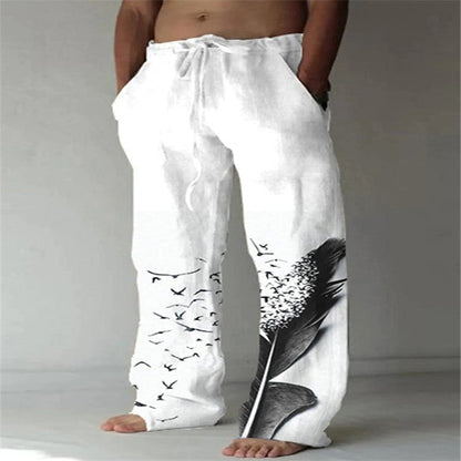 Men's Cotton Linen Printed Drawstring Trousers