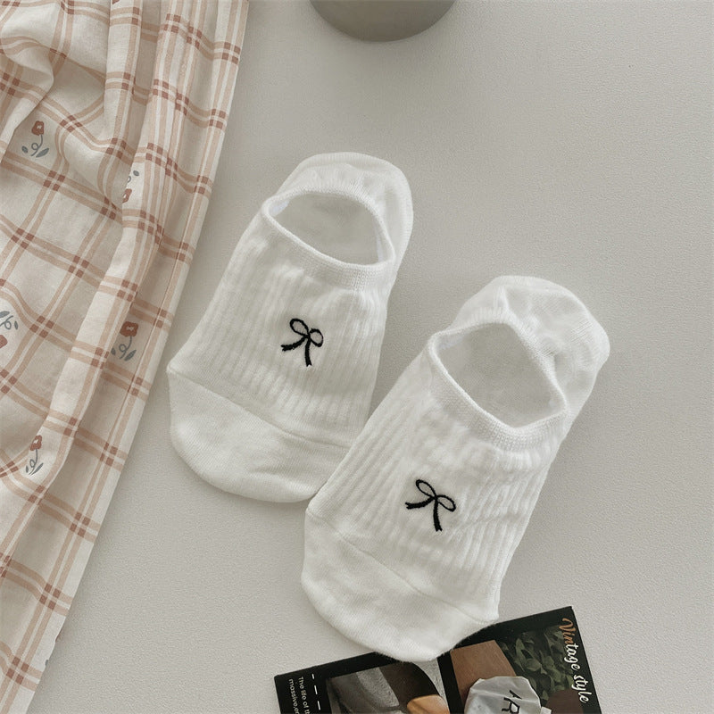 Bow Embroidery Cotton Women's Low-cut Liners Socks