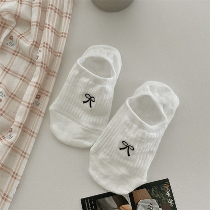 Bow Embroidery Cotton Women's Low-cut Liners Socks