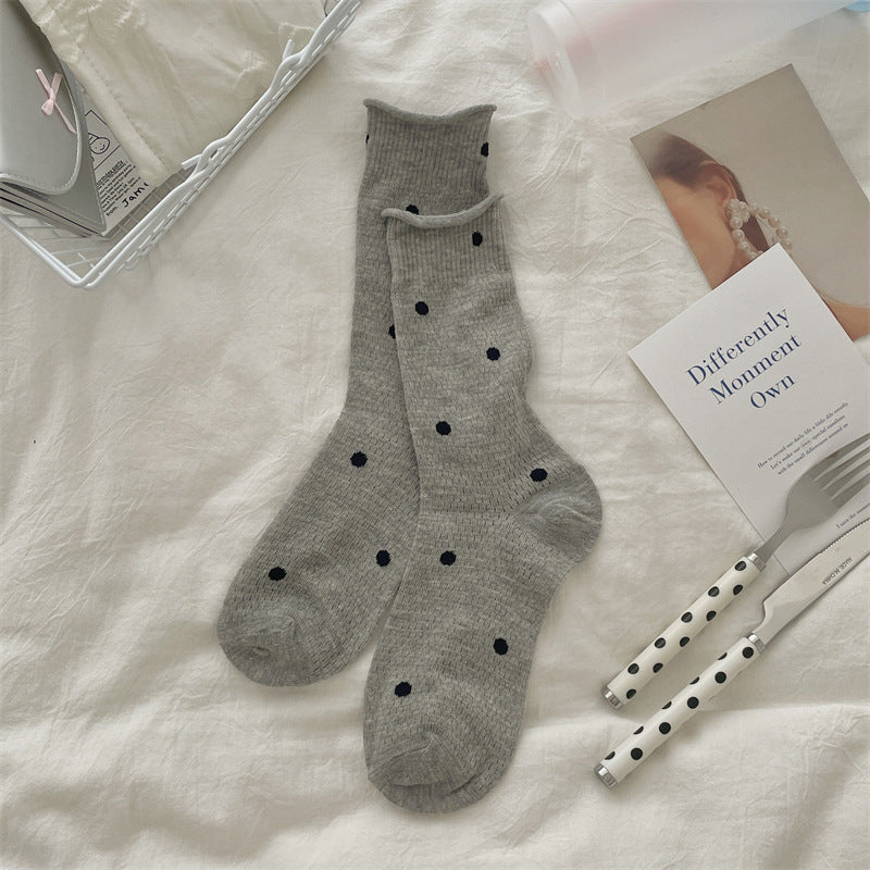 Polka Dot Mesh Hollow Mid-Calf Socks