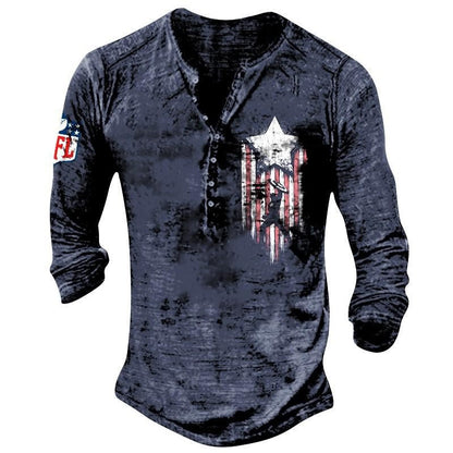 Men's Round Neck Long Sleeve Buckle 3D Printed T-shirt