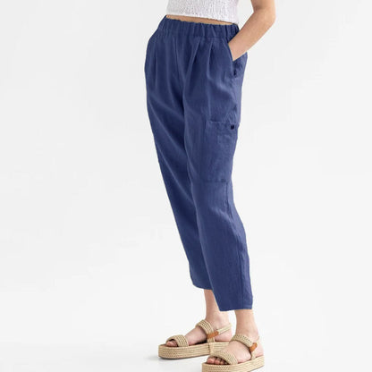Loose High Waist Cotton And Linen Casual Pocket Casual Pants Women