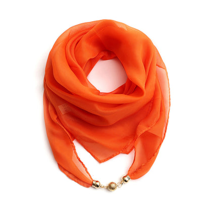Fashion Monochrome Golden Ball Chiffon Magnetic Buckle Silk Scarf
