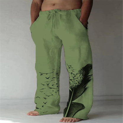 Men's Cotton Linen Printed Drawstring Trousers