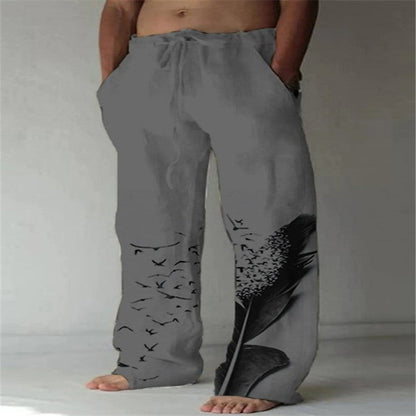 Men's Cotton Linen Printed Drawstring Trousers