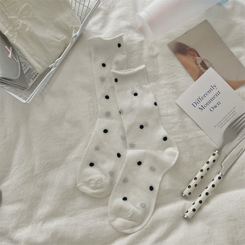 Polka Dot Mesh Hollow Mid-Calf Socks