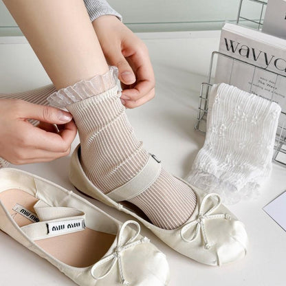 Japanese Summer Thin Small Flower Lace Bunching Socks Spun Glass