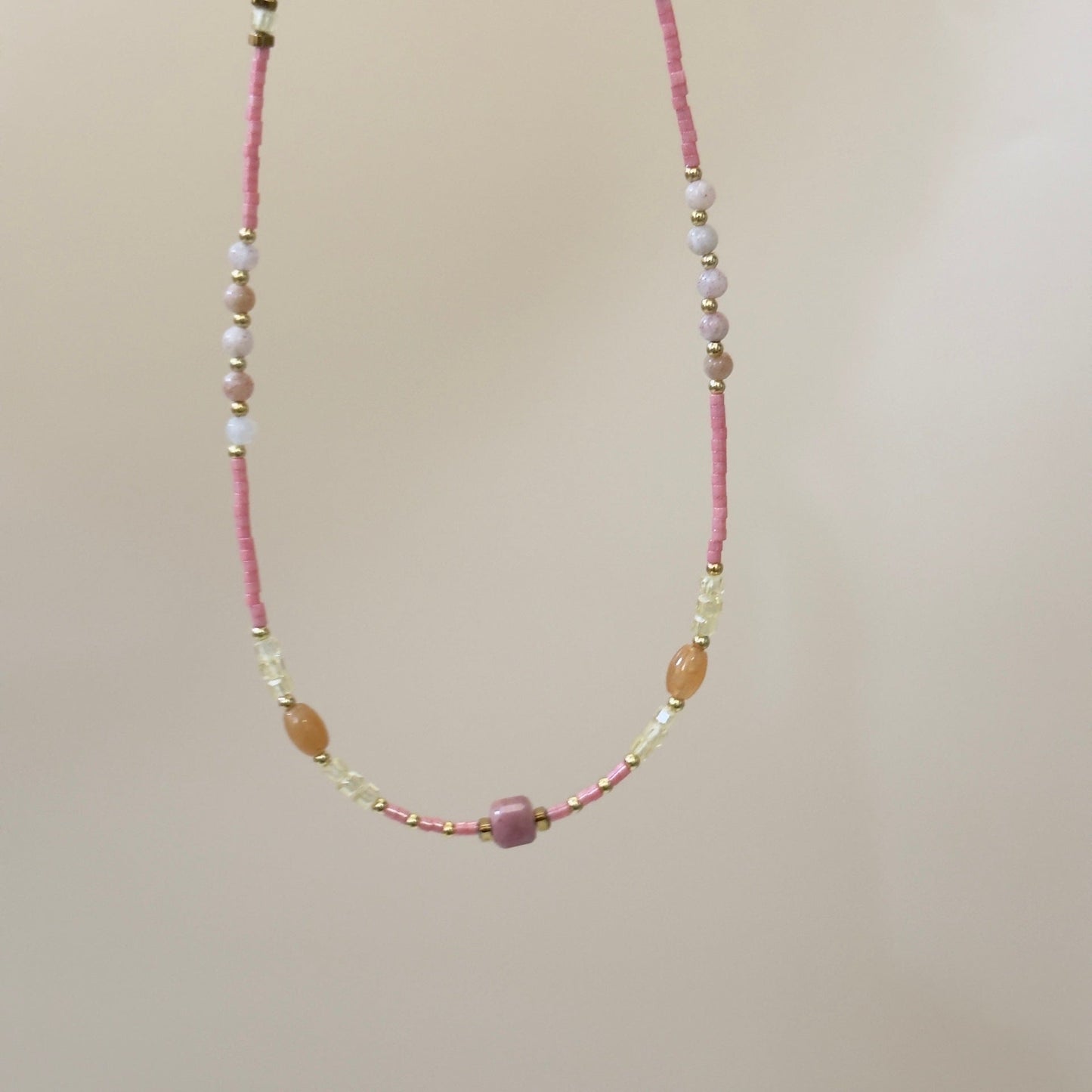 Natural Rose Stone Princess Beaded Sweater Chain
