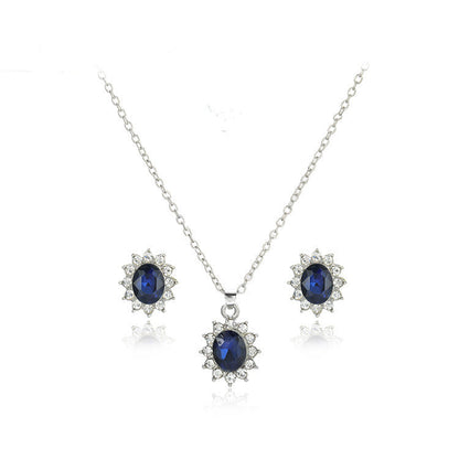 Sapphire Sunflower Necklace and Earring Set