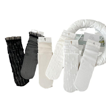 Japanese Summer Thin Small Flower Lace Bunching Socks Spun Glass