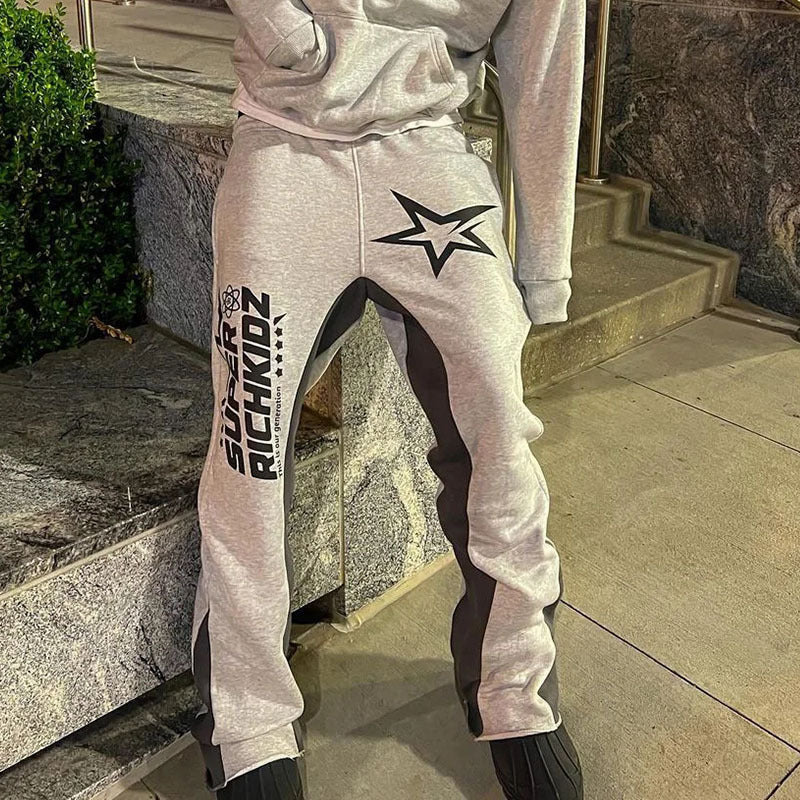 Men's American Letter Printing Casual Straight Trousers