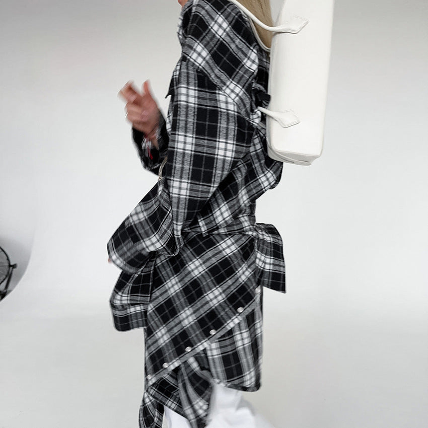 Black And White Lattice Pattern Shirt Loose-fitting Women's