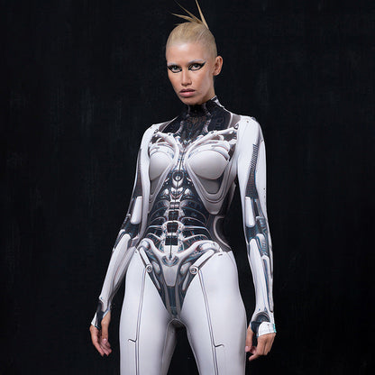 European and American Fashion Mechanical Print High Collar One-Piece Trousers
