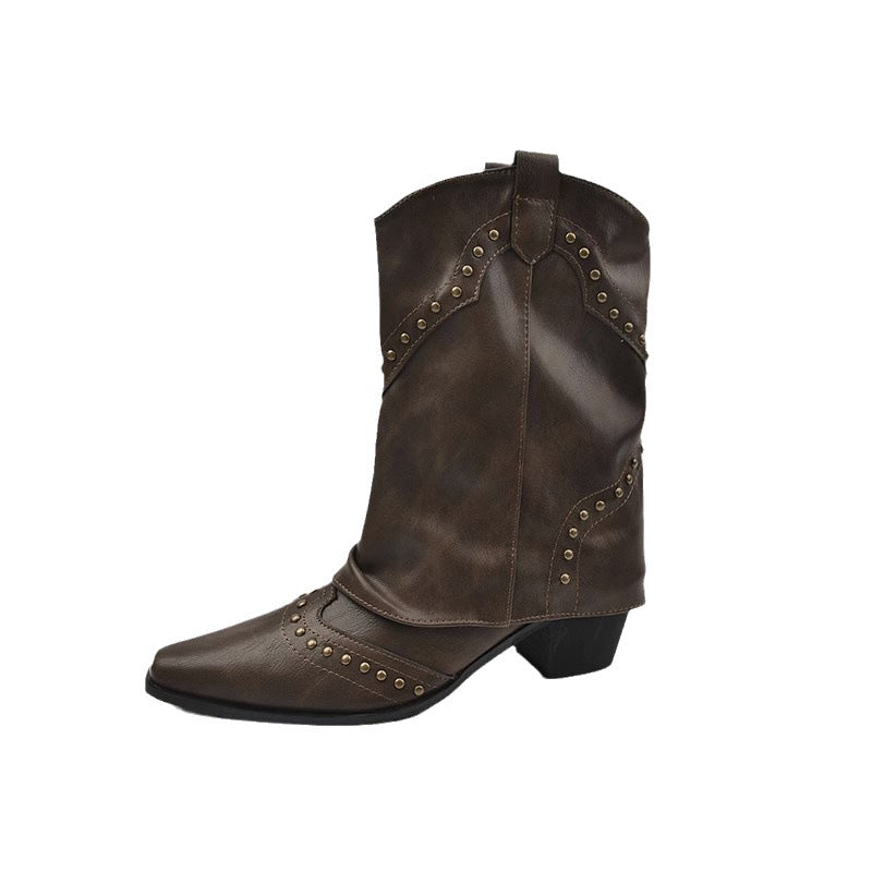 Retro V Cut Pointed Toe Pantyhose Boots