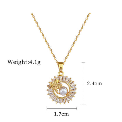 Square Full Diamond  Round Ring Leaves Necklace And Earrings Suite
