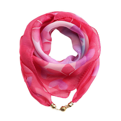 Fashion Monochrome Golden Ball Chiffon Magnetic Buckle Silk Scarf