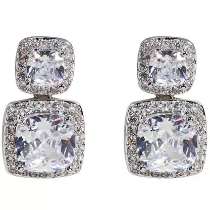 Square Shiny Zircon Stud Earrings Luxury Women