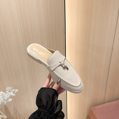 Authentic Leather Loafers Women's Empty Slippers