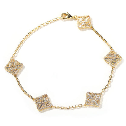 Four-Leaf Clover Copper Diamond Bracelet
