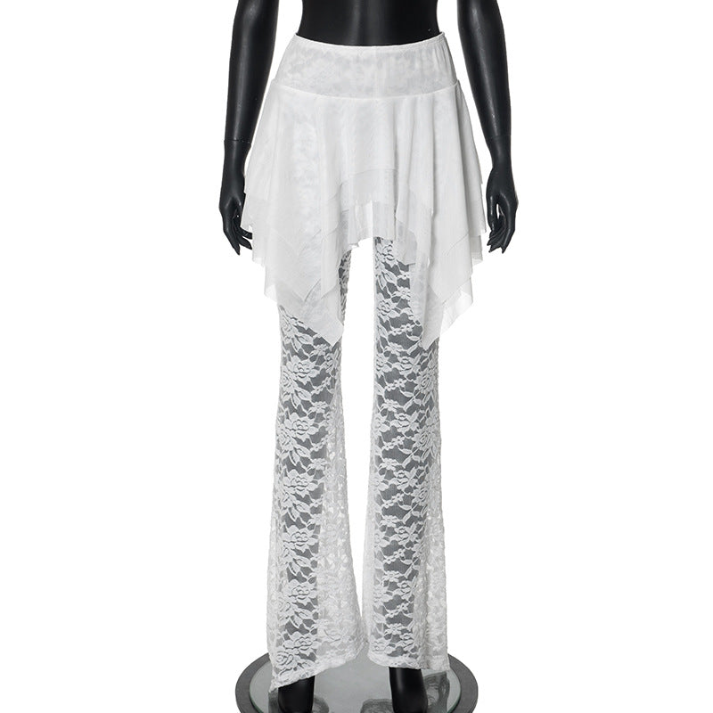 Design Mesh Stitching Lace Micro-transparent Culottes