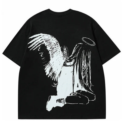 Hip Hop Men's Cartoon Angel Wings T-shirt