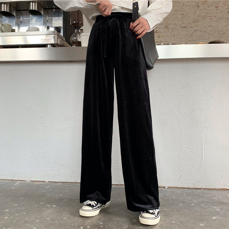 Gold Velvet High Waist Mopping Pants