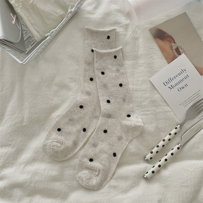 Polka Dot Mesh Hollow Mid-Calf Socks