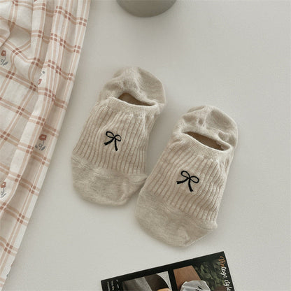 Bow Embroidery Cotton Women's Low-cut Liners Socks