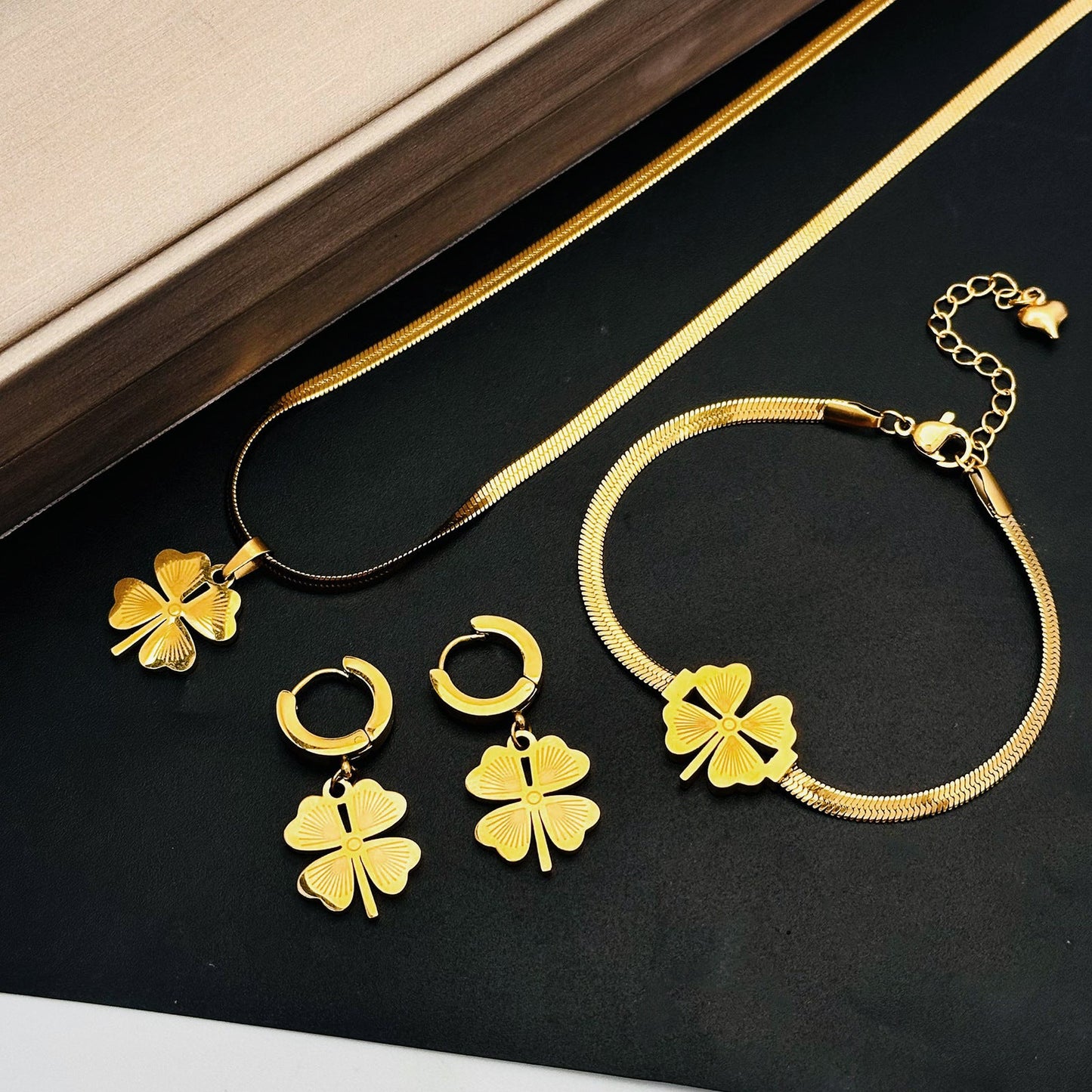 Women's Fashion Titanium Steel Clavicle Chain Earrings Set