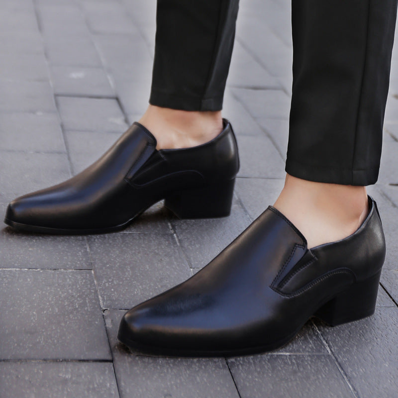 Men's High Heel Elevator Leather Shoes
