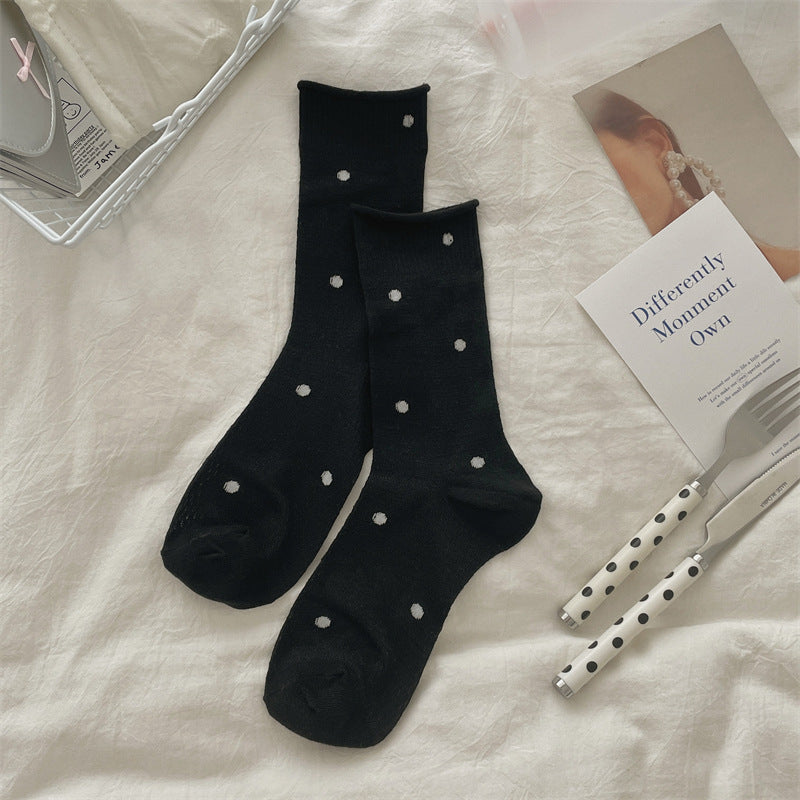 Polka Dot Mesh Hollow Mid-Calf Socks