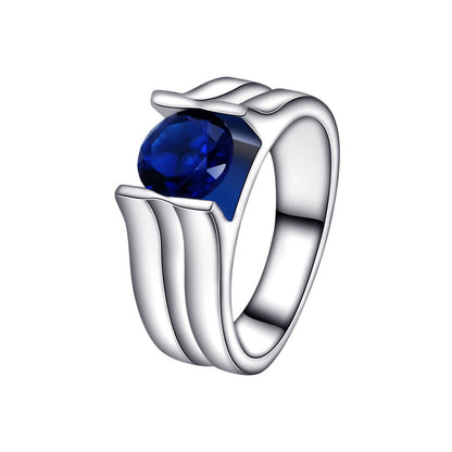 S925 Sterling Silver Blue Gemstone Women's Ring