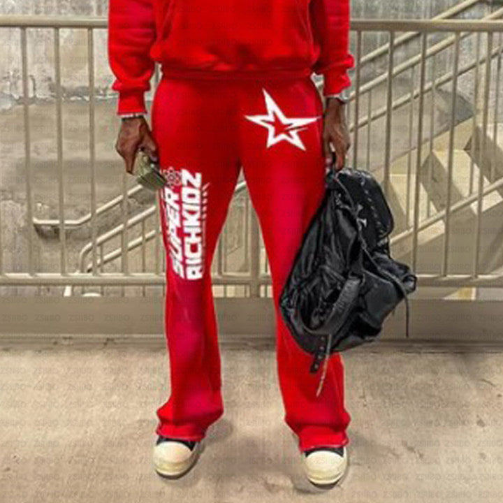 Men's American Letter Printing Casual Straight Trousers