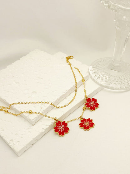 Double-layer Oil-spot Glaze Flowers Anklet