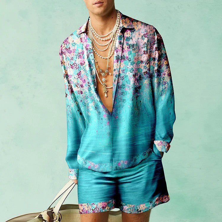 3D Print Short Sleeve Shirt Shorts Set