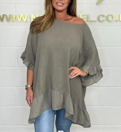 Fashion Off-neck Loose Lotus Leaf Shirt For Women