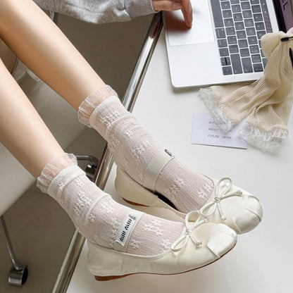 Japanese Summer Thin Small Flower Lace Bunching Socks Spun Glass