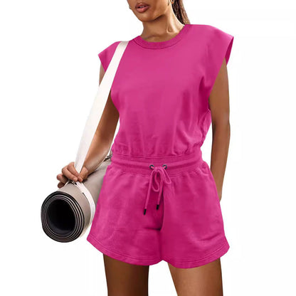 Solid Color Waist Drawstring Fashion Casual Jumpsuit