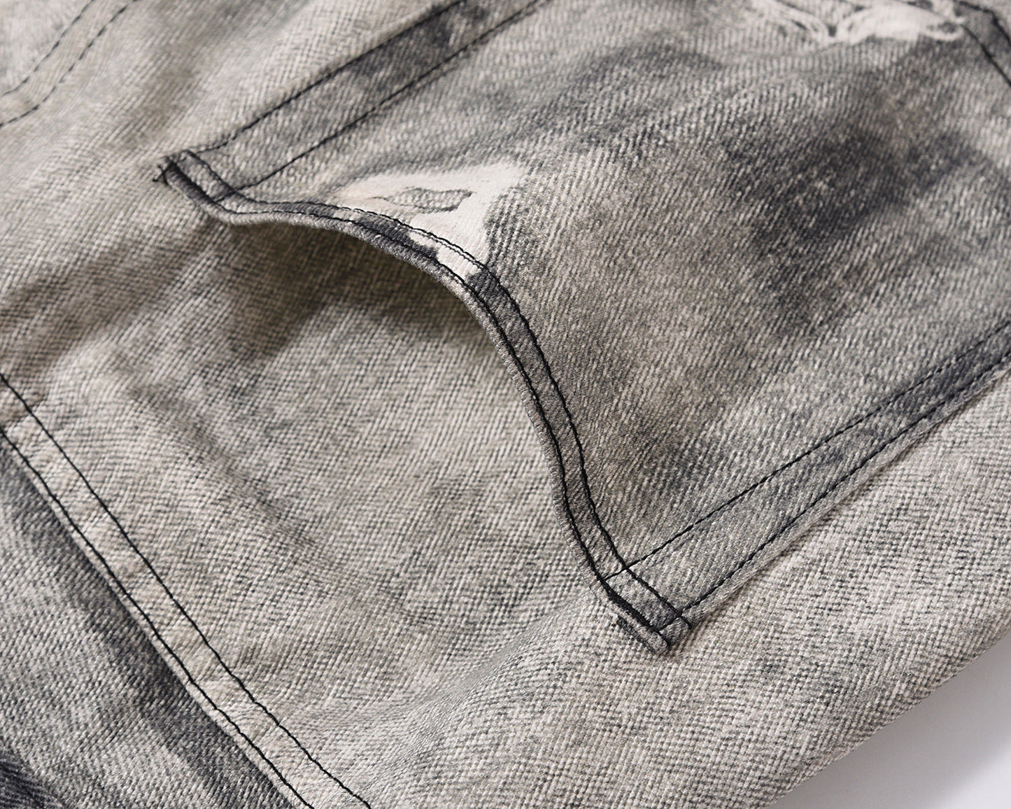 Men's White Gray Wash Cat Whisker Jeans