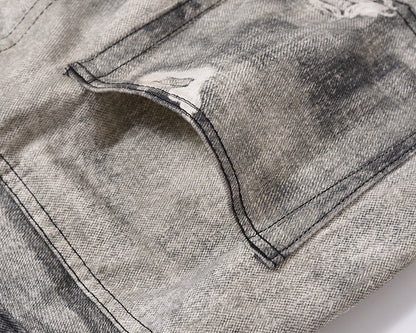 Men's White Gray Wash Cat Whisker Jeans