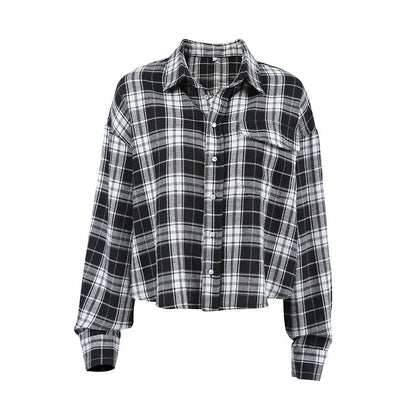 Black And White Lattice Pattern Shirt Loose-fitting Women's