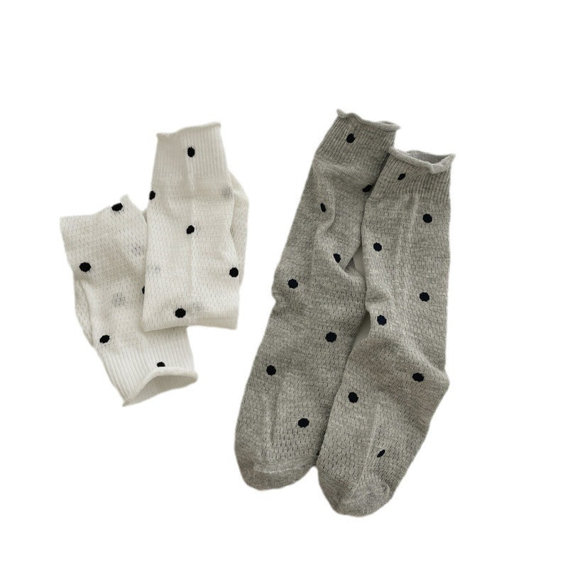 Polka Dot Mesh Hollow Mid-Calf Socks