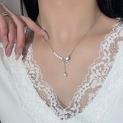 925 Sterling Silver Fashion Pearl Bow Necklace