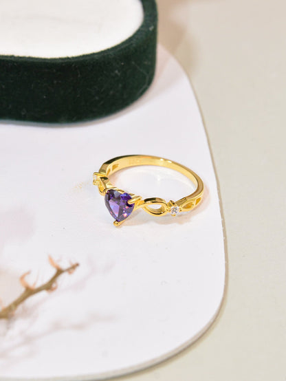 S925 Silver Amethyst Heart Gemstone Ring