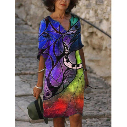 Women's Printed Loose Bamboo Fiber Linen Floral Short Sleeves