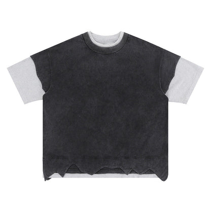 Distressed Patchwork Color Block Tee