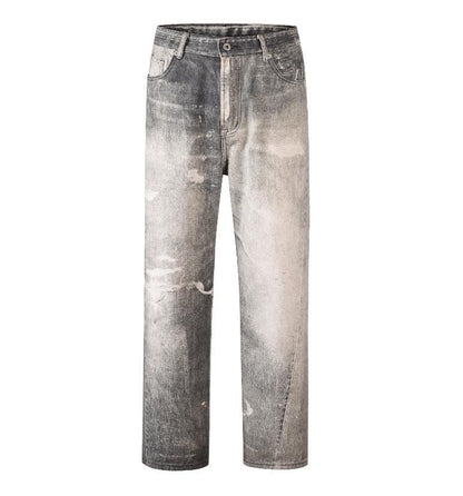 Men's White Gray Wash Cat Whisker Jeans